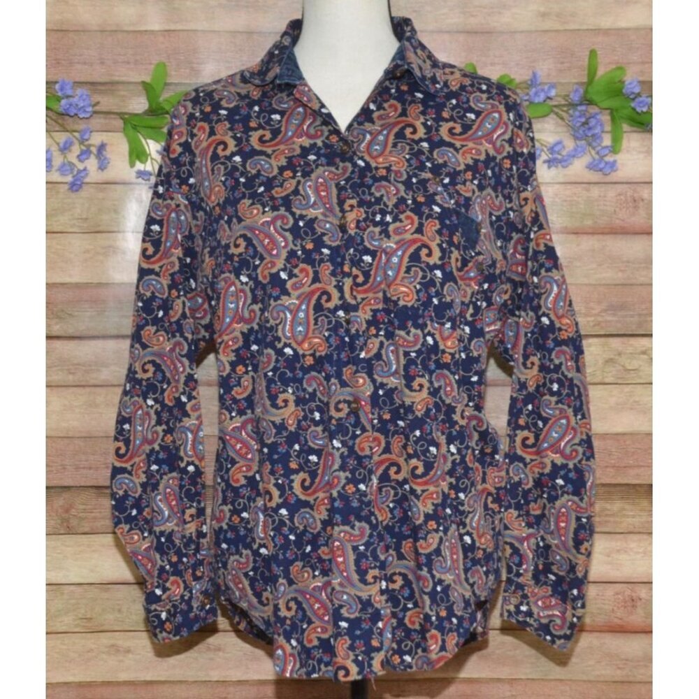 VTG 80's Gotcha Covered Paisley Print Button Down Western Shirt Size L Made USA